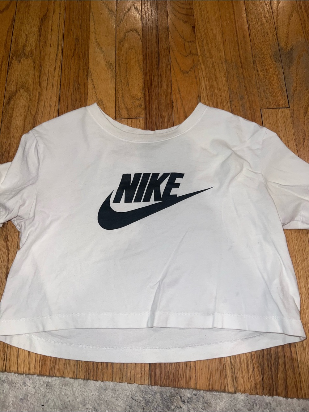Nike White Cropped Tee with Black Swoosh